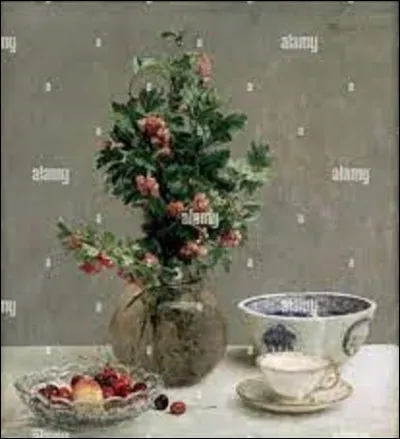 Huile sur toile réalisée en 1872, ''Nature morte avec vase d'aubépine, bol de cerises, bol japonais et tasse et soucoupe'' est une peinture réaliste. De ces trois membres, lequel a peint ce tableau ?