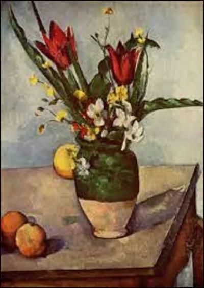 Entre 1890 et 1894, quel impressionniste a peint cette toile nommée ''Nature morte avec tulipes et pommes'' ?