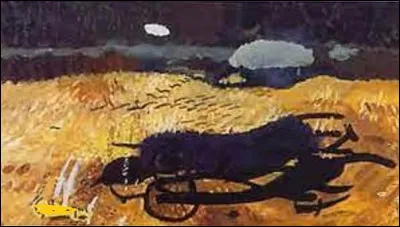 Quel artiste a peint cette toile, entre 1961 et 1963, intitulée ''La Sarcleuse'', où l'on peut voir cet outil agricole dans un champ de blé ?