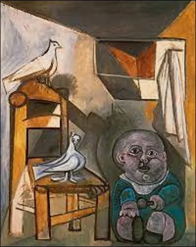 En 1943, quel artiste a réalisé cette toile nommée ''Bébé avec des pigeons'' ?