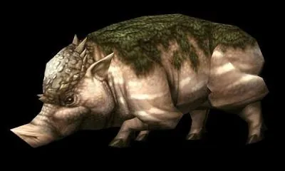 Porc sauvage couvert de mousse et de moisissure, des champignons leur pousse parfois sur le dos. Docile mais il charge si il est nerv.