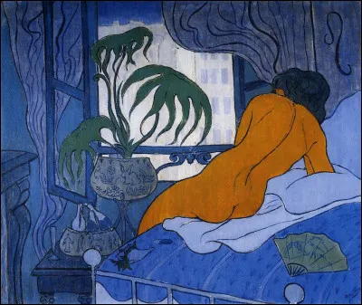 Qui est l'auteur de "La Chambre bleue, nu à l'éventail" ?