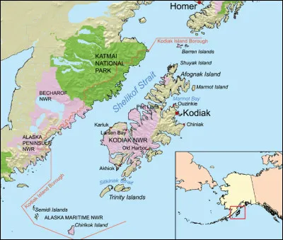Quelle est cette île en K, la plus grande de l'Alaska, située dans le Pacifique Nord ?