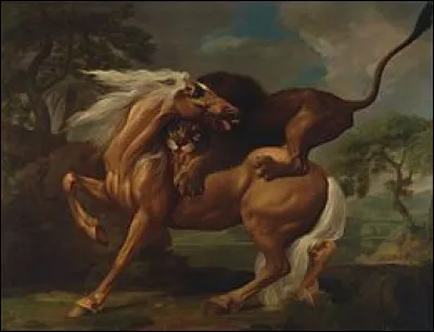 Quel peintre anglais, surnommé « le peintre des chevaux », très apprécié pour son sens de l'observation et du détail, a peint en 1762 cette huile sur toile intitulée ''Cheval attaqué par un lion'' ?