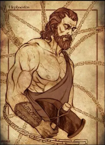 Je suis le dieu boiteux de la forge, du feu et de l'artisanat dans la mythologie grecque. Malgré ma difformité, mes talents de forgeron sont légendaires, j'ai créé des armes et des objets divins pour les dieux et les héros. Je suis le fils de la déesse Héra et de Zeus et je suis marié à Aphrodite. Qui suis-je ?