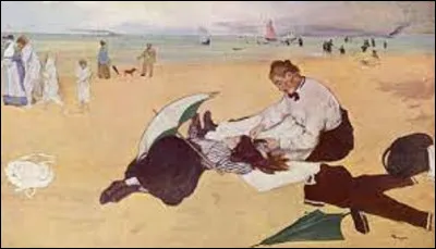 Huile sur papier marouflée sur toile, ''Scène de plage'' est un tableau impressionniste. Qui est l'auteur de cette peinture ?