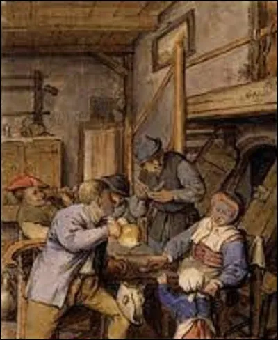 De ces trois peintres, lequel a réalisé cette toile intitulée ''À l'auberge. Paysans fumant et buvant à table devant l'entrée d'une cave'', vers 1667 ?