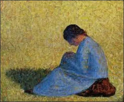 Parmi ces trois pointillistes lequel a réalisé, en 1883, cette huile sur toile intitulée ''Paysanne assise dans l'herbe'' ?