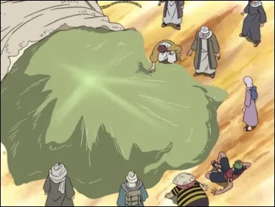 Quel nom donne-t-on à la poudre verte qui est utilisée pour produire artificiellement de la pluie sur Alabasta ?