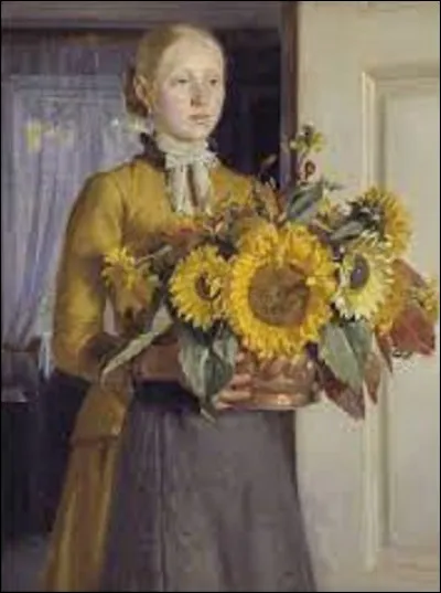 Quel artiste de l'Académie des beaux-arts du Danemark, a réalisé cette toile intitulée ''Jeune Fille aux tournesols'', en 1889 ?