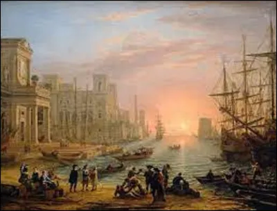 En 1639, quel classiciste a réalisé cette toile intitulée ''Le Port de mer au soleil couchant'' ?