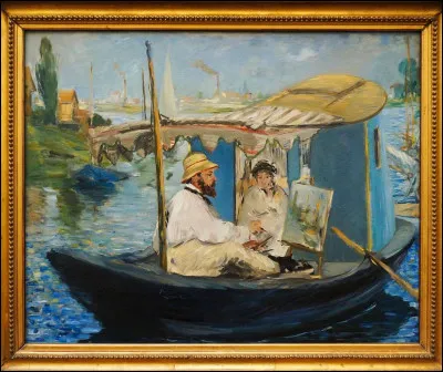 Ceci est un tableau de Claude Monet intitulé ''Manet sur son bateau''.
