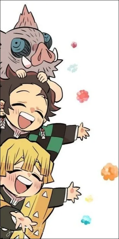 Quels sont les prénoms des deux jeunes hommes qui accompagnent Tanjiro au cours de l'aventure ?