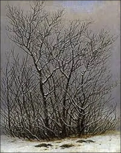 Vers 1825, quel romantique a réalisé cette toile intitulée ''Arbres et arbustes sous la neige'' ?