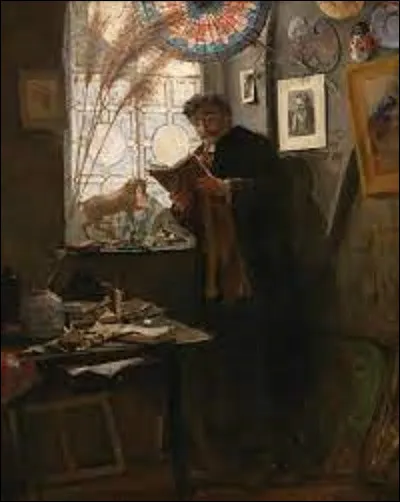 Datant de la fin du XIXe siècle, ''Camille Lemonnier dans l'atelier de l'artiste'' est un tableau réaliste. Quel peintre est l'auteur de cette toile ?