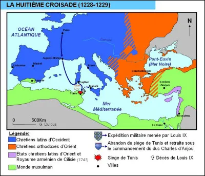 Dès 1266, Louis IX manifesta son intention de prendre la croix et de repartir en croisade. Bien que la nouvelle croisade fut mal accueillie, Louis IX fixa le départ pour la première quinzaine de mai 1270, à partir d'Aigues-Mortes. 
Le 13 juillet 1270, alors que la flotte fit relâche à Cagliari en Sardaigne, Louis IX annonça que le premier objectif de la croisade était Tunis. Pour quelle raison ?