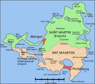 Saint-Martin est une île située dans le Caraïbes, elle est partagée entre la France et le Royaume-Uni.