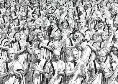 En direct du Sénat romain > Toge blanche à bande pourpre pour tout le monde ! Mais un détail ne saurait vous échapper, lequel ?