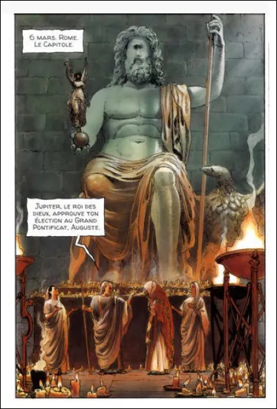 Autre retour à Rome, mais cette fois dans un lieu plus secret : devant la statue monumentale de Jupiter Capitolin... Quelque chose d'étrange dans cette scène ?