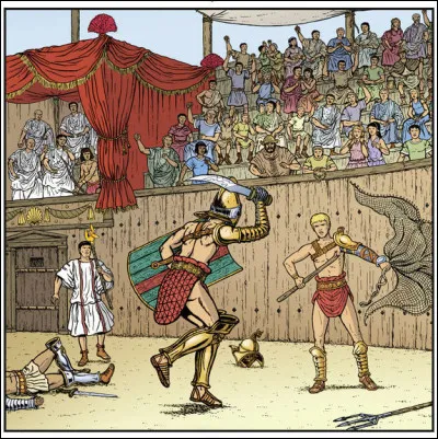 Et voici, comme de juste, l'inévitable combat de gladiateur... Mais là encore, on peut y déceler un détail surprenant : lequel ?
