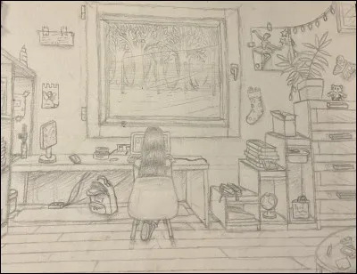 Que voit-on à travers la vitre, sur ce dessin ?