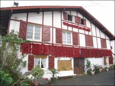 Sur les faades des maisons d'Espelette, au Pays basque, on voit des guirlandes :