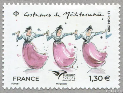 2019 > La France remporte le premier concours philatélique Euromed Postal, avec ce timbre évoquant le costume traditionnel de ... (Compléttez !)