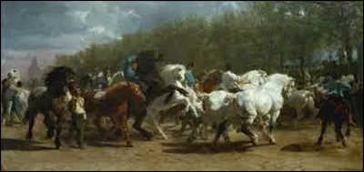Entre 1852 et 1855, quel naturaliste a réalisé ce tableau intitulé ''Le Marché aux chevaux'' ?