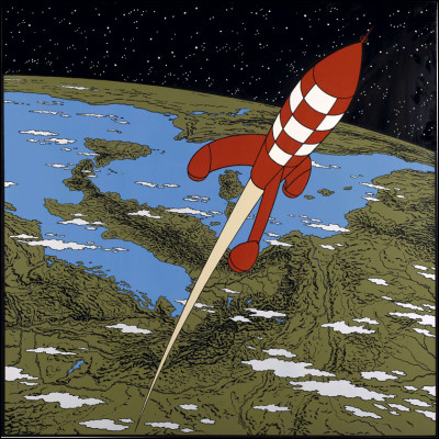 Sur la couverture de l'album ''Objectif Lune'', quel personnage est en tenue de cosmonaute ?