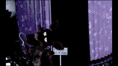 Qu'y a-t-il de marqué sur le panneau du Pirate Cove ? (Devant le rideau de Foxy)