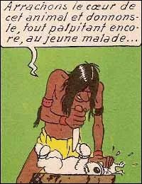 Dans quel album le sorcier Arumbaya veut-il arracher le c�ur de Milou avec un couteau ?