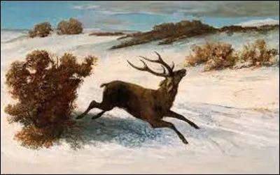 Et on clôt notre voyage en cherchant un réaliste. Entre 1856 et 1857, quel peintre a immortalisé cette scène intitulée ''Cerf courant dans la neige'' ?