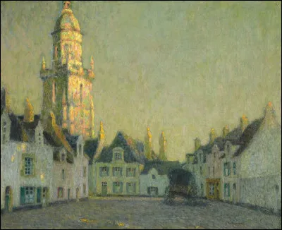 À mon copain Eye : quel peintre pointilliste a représenté, sur cette toile, "Les Maisons et le Clocher - Le Croisic" ?