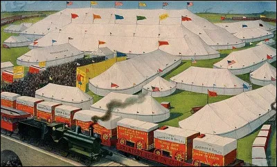 Quelle famille américaine développe le cirque itinérant en utilisant les premières lignes de chemin de fer vers 1880 ?