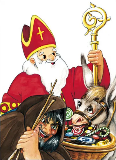Par quel "méchant" Saint Nicolas est-il accompagné lors de sa tournée destinée à distribuer des pains d'épice et récompenser les enfants sages ?