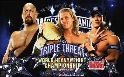 Dans un match de WM 25 , John Cena a battu Edge et le Big Show dans un match triple menace avec quelle prise ?