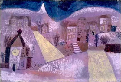 Quel artiste, né en Suisse, mais de nationalité allemande, a réalisé cette toile nommée "Paysage d'hiver, dominante violette" ?