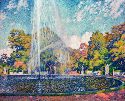 Qui a peint la toile intitulée "Fontaine dans le parc du Sans Souci" .