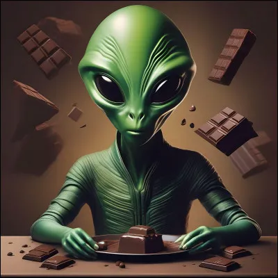 Combien y a-t-il de morceaux de chocolat en apesanteur derrière l'alien ?