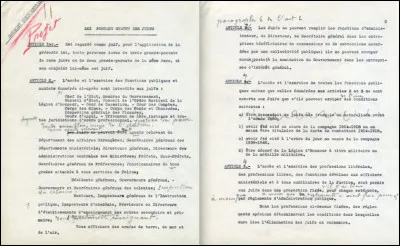 Ce 3 octobre, le gouvernement de Vichy, prend, avec le "statut des Juifs", les premières mesures anti-juives, qui interdit aux Juifs français d'exercer un certain nombre de professions : c'était en ...