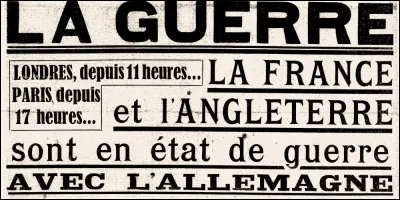 En 1939, la France et la Grande-Bretagne déclarent la guerre à l'Allemagne qui a envahi la Pologne : c'était le 3 ...