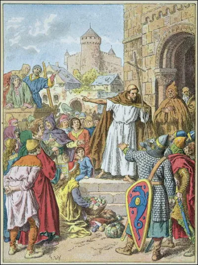1096 à Cologne un prédicateur sans bon sens commun répond à l'appel d'Urbain II et part en croisade. À la tête de 12.000 croisés mal organisés il parvient en Hongrie. Ses troupes y massacrent 4.000 Hongrois avant de se faire écraser à Civitot par les Turcs. Résultat environ 20.000 morts ! Qui était ce prédicateur fou.