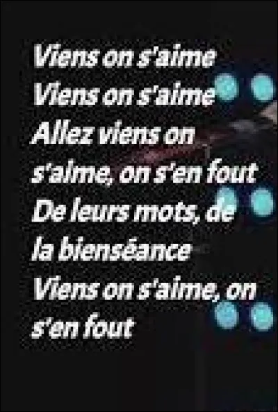 Musique : Qui a chanté en 2017 : "Allez viens on s'aime, on s'en fout De leurs mots, de la bienséance Viens on s'aime, on s'en fout De leurs idées, de ce qu'ils pensent Viens on s'aime, et c'est tout On fera attention dans une autre vie" ?