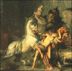 Diomde possdait quatre juments qu'il attachait  des abreuvoirs de bronze par des chanes. Avec quoi les nourrissait-ils ?