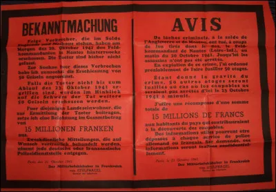 Ce 22 octobre, vingt-sept Français, otages, sont fusillés par les nazis à Chateaubriant, en représailles de la mort d'un officier allemand : c'était en ...
