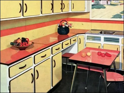 Quel était le matériau qui couvrait les meubles de cette cuisine ?