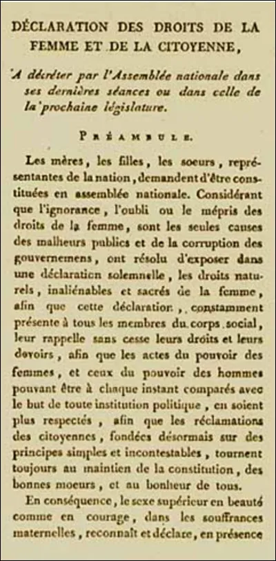 En quelle année La Déclaration des droits de la femme et de la citoyenne est-elle publiée en France ?