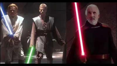 09. Obi-Wan Kenobi et Anakin Skywalker vs Comte Dooku (premier combat).

Dans l'épisode II, Obi-Wan et Anakin sont terrassés par Dooku sur Géonosis. Quelle est la particularité du sabre laser de Dooku ?