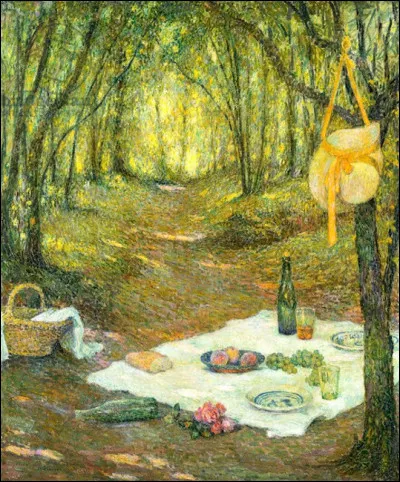 Qui nous montre les fruits prévus pour le goûter en sous-bois à Gerberoy ?