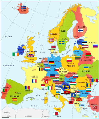 Lequel de ces pays n'est pas présent sur une carte de l'Europe de 1924 ?